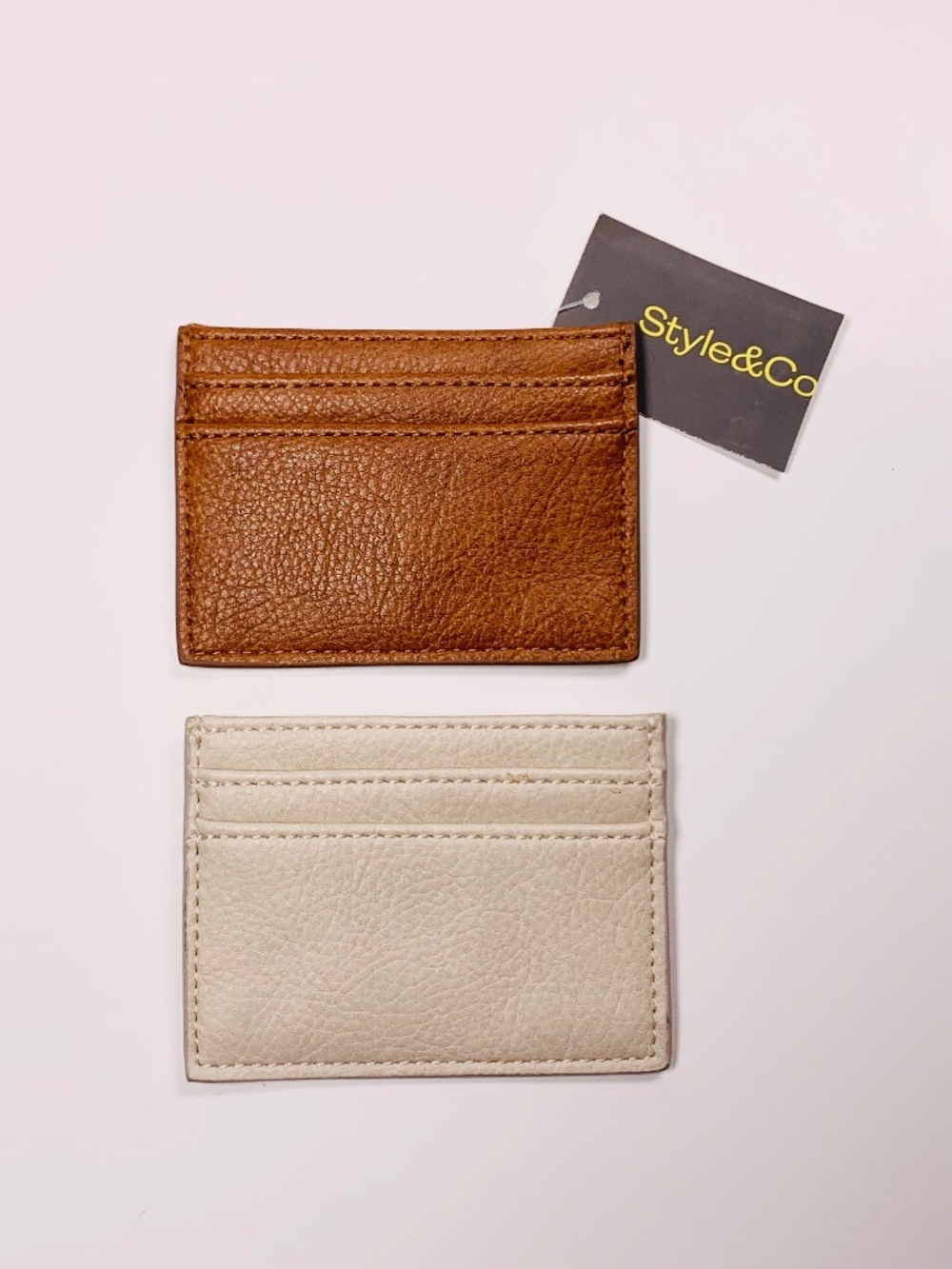 Style & Co. Pebbled Faux-Leather Card Case bundle brown off white front pocket